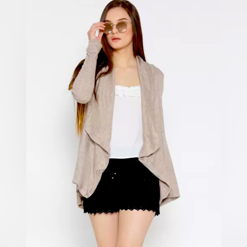 BNWT FOREVER 21 OPEN FRONT HI LOW OATMEAL BEIGE KNIT CARDIGAN SIZE MEDIUM